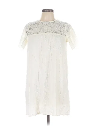 Pre-owned H&m Short Sleeve Top Ivory Mock Neckline Tops