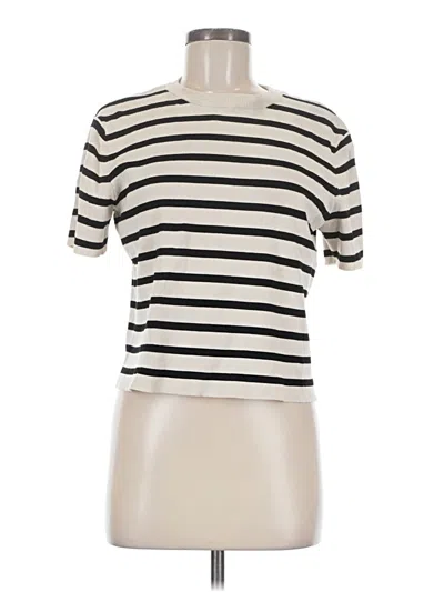 Pre-owned H&m Short Sleeve Top Ivory Mock Neckline Tops