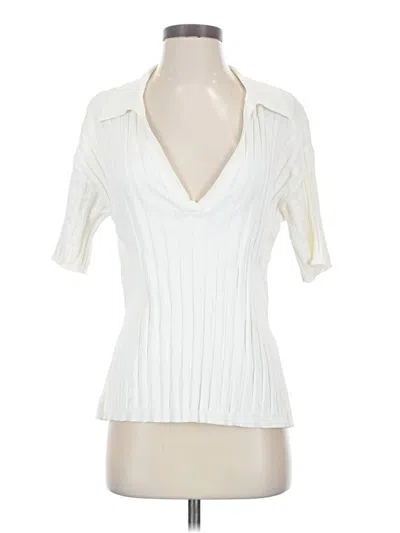 Pre-owned H&m Short Sleeve Top Ivory Plunge Neckline Tops