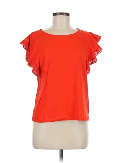 Pre-owned H&m Short Sleeve Top Orange Ruffles Neckline Tops