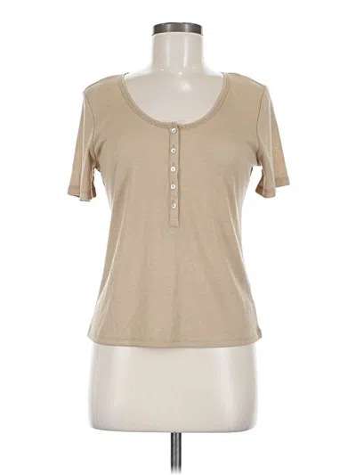 Pre-owned H&m Short Sleeve Top Tan Scoop Neck Tops In Brown