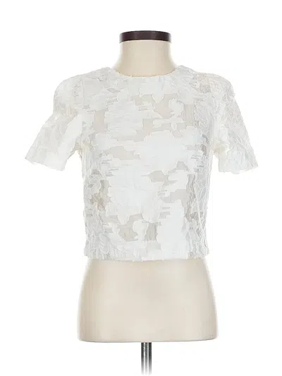 Pre-owned H&m Short Sleeve Top White Mock Neckline Tops