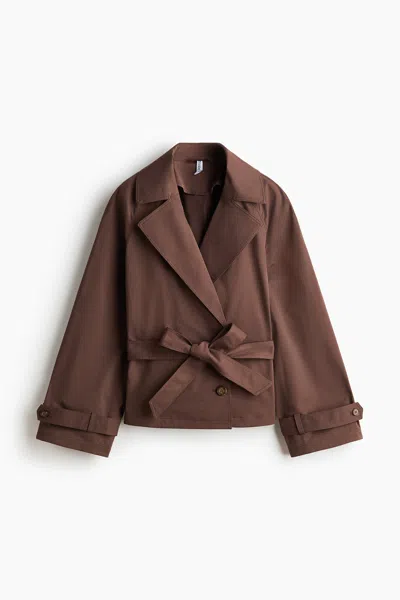 H&m Short Tie-belt Trench Coat In Brown
