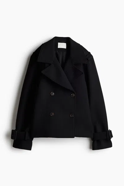 H&m Short Trench Coat In Black