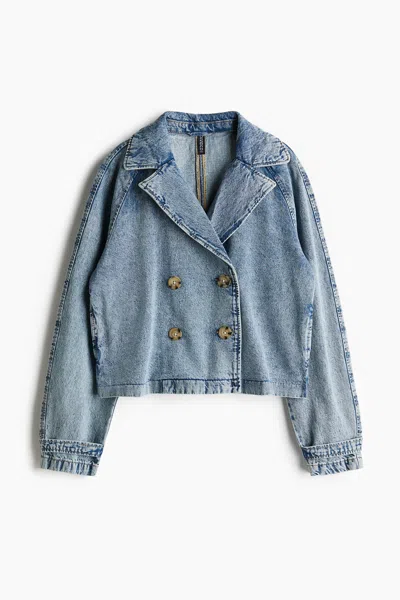 H&m Short Trench Coat In Light Denim Blue