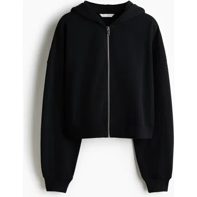 H&m Short Zip-through Hoodie In Black