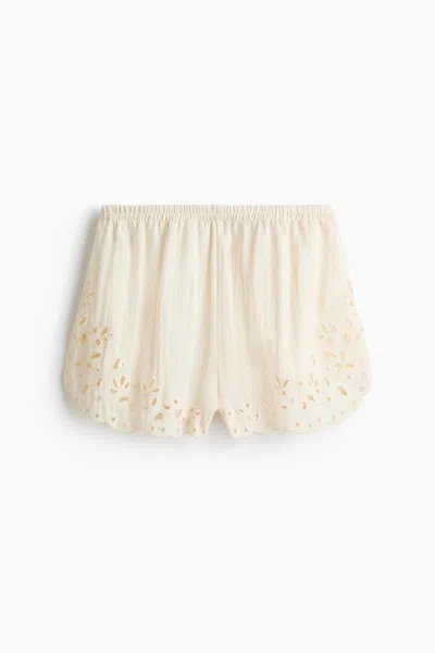 H&m Shorts With Eyelet Embroidery In Neutral