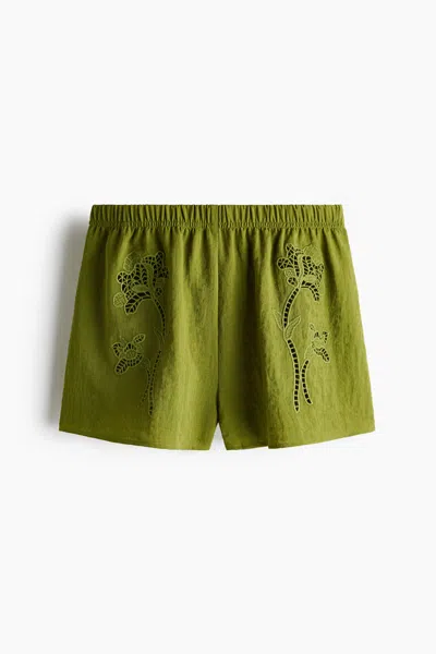 H&m Shorts With Eyelet Embroidery In Green