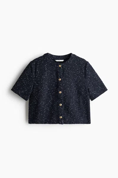 H&m Short-sleeved Bouclé-knit Cardigan In Blue