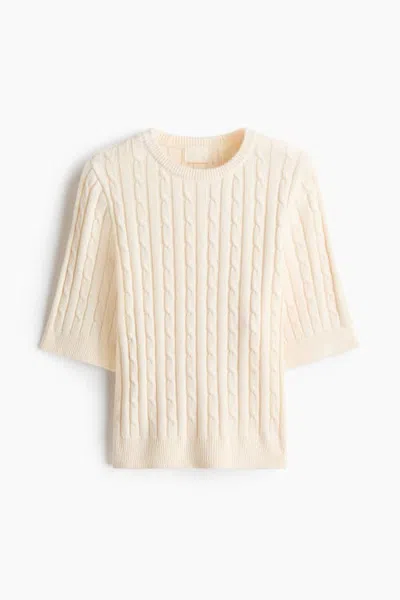 H&m Short-sleeved Cable-knit Top In Neutral