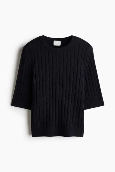 H&m Short-sleeved Cable-knit Top In Black
