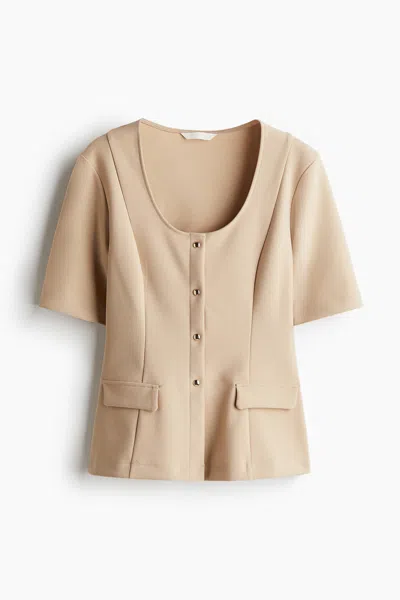 H&m Short-sleeved Cardigan In Beige