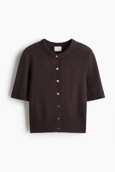 H&m Short-sleeved Cardigan In Brown