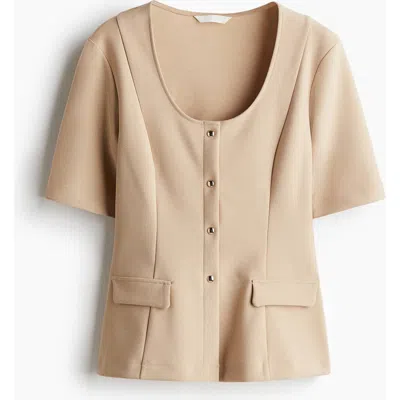 H&m Short-sleeved Cardigan In Brown