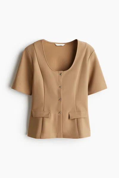 H&m Short-sleeved Cardigan In Brown