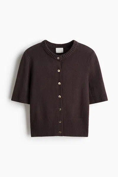 H&m Short-sleeved Cardigan In Brown