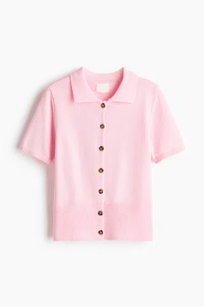 H&m Short-sleeved Cardigan In Pink