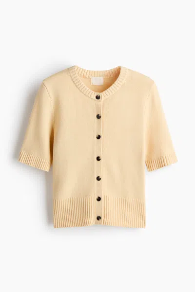 H&m Short-sleeved Cardigan In Yellow