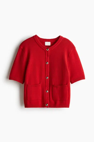H&m Short-sleeved Cardigan In Red
