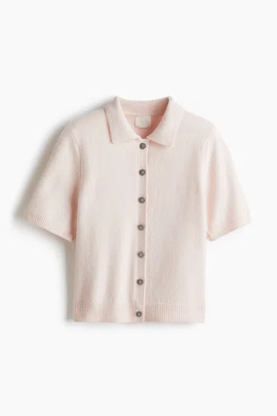 H&m Short-sleeved Cardigan With Collar In Pink
