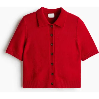 H&m Short-sleeved Collared Cardigan In Red