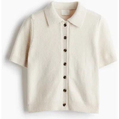 H&m Short-sleeved Collared Cardigan In White