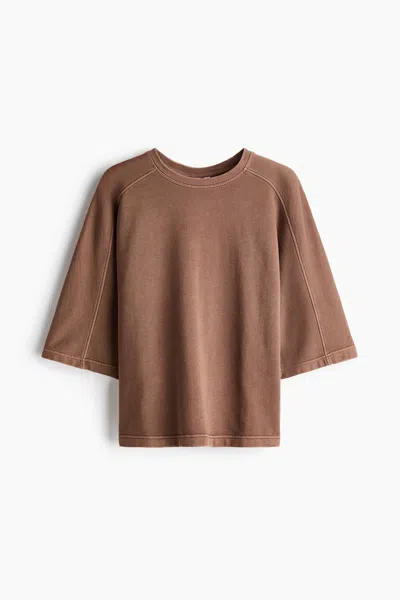 H&m Short-sleeved Cotton Sweatshirt In Brown