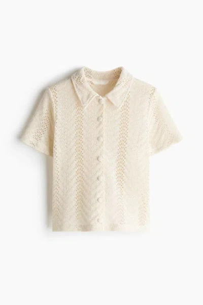 H&m Short-sleeved Crochet-look Shirt In Neutral