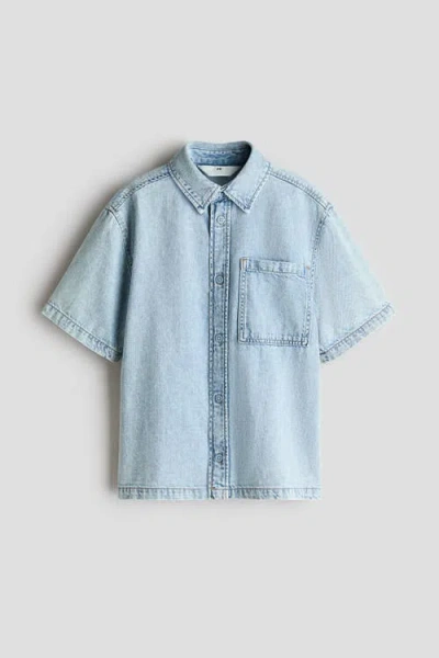 H&m Kids'  Short-sleeved Denim Shirt In Blue