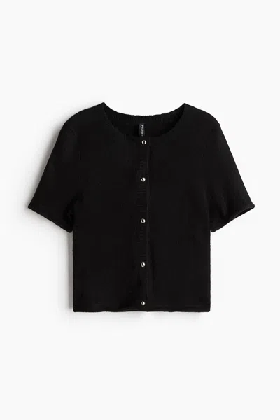 H&m Short-sleeved Fine-knit Cardigan In Black