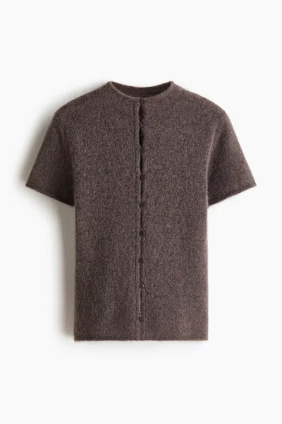 H&m Short-sleeved Fine-knit Cardigan In Brown