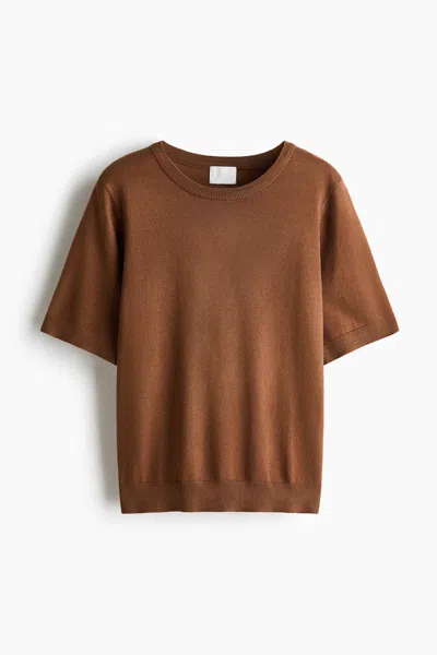 H&m Short-sleeved Fine-knit Sweater In Brown