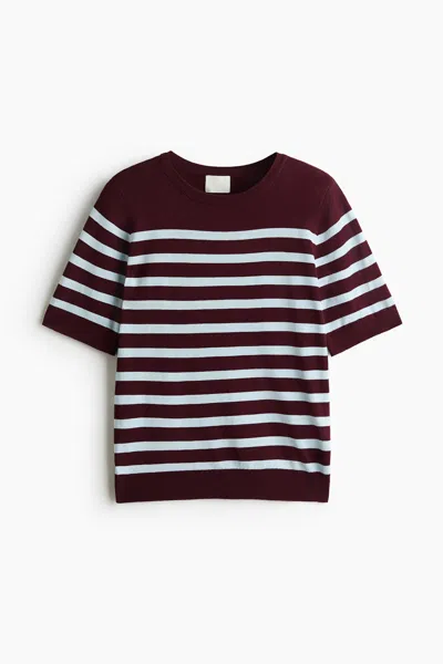 H&m Short-sleeved Fine-knit Sweater In Burgundy