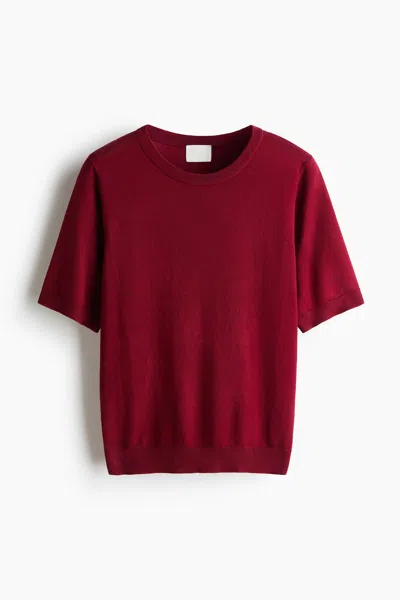 H&m Short-sleeved Fine-knit Sweater In Red