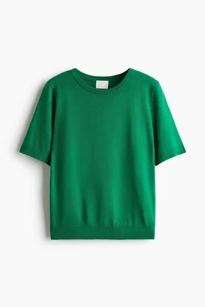 H&m Short-sleeved Fine-knit Sweater In Green