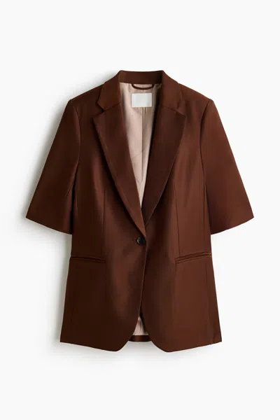 H&m Short-sleeved Jacket In Brown