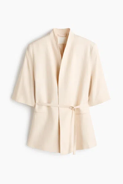 H&m Short-sleeved Linen-blend Jacket In Neutral