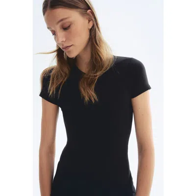 H&m Short-sleeved Microfiber Bodysuit In Black