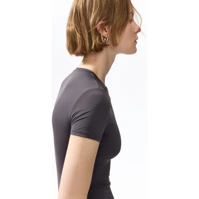 H&m Short-sleeved Microfiber Bodysuit In Gray