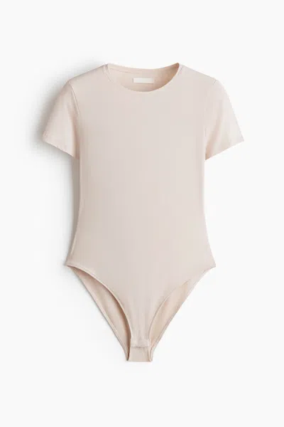 H&m Short-sleeved Microfiber Bodysuit In Neutral