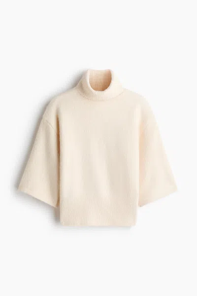 H&m Short-sleeved Mock Turtleneck Sweater In Neutral