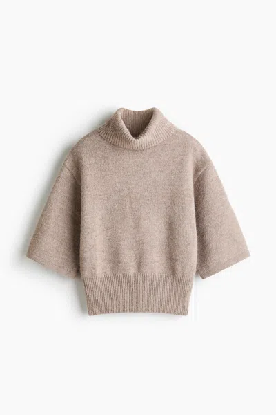 H&m Short-sleeved Mock Turtleneck Sweater In Brown
