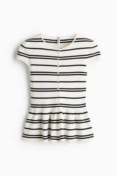 H&m Short-sleeved Peplum Cardigan In White