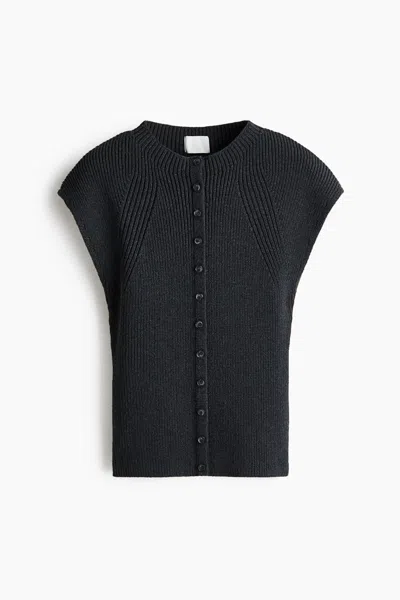 H&m Short-sleeved Rib-knit Cardigan In Blue