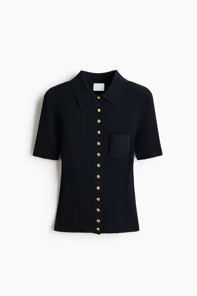 H&m Short-sleeved Rib-knit Cardigan In Blue