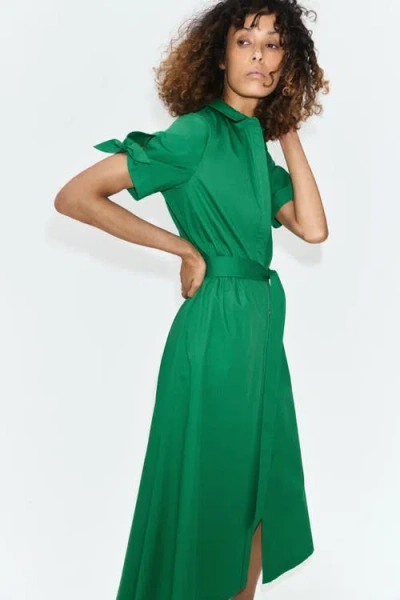 H&m Short-sleeved Shirt Dress In Green