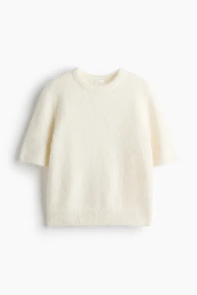 H&m Short-sleeved Sweater In Cream
