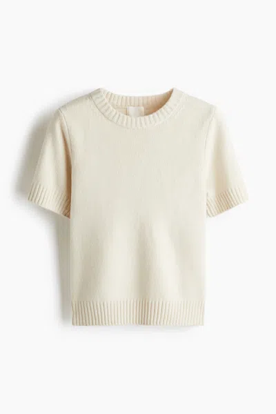 H&m Short-sleeved Sweater In Neutral