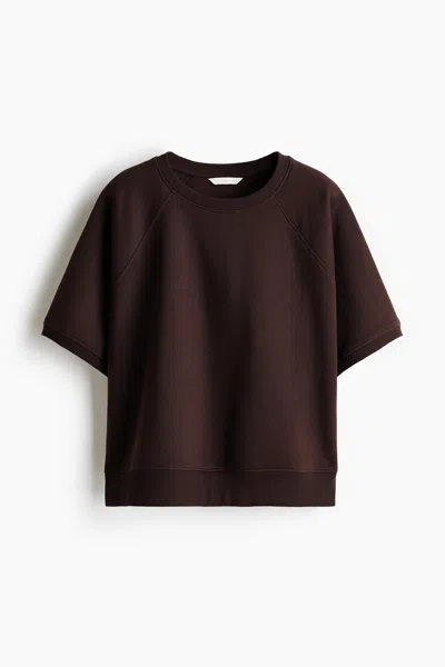 H&m Short-sleeved Sweatshirt In Brown
