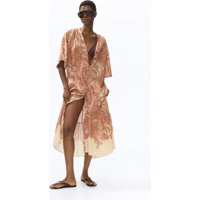 H&m Short-sleeved Tie-belt Dress In Brown